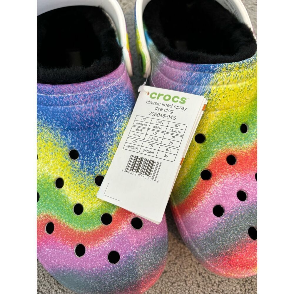 NWT Crocs Classic Lined Spray Dye Clog (208045) - White/Multi, $70 - Picture 4 of 7